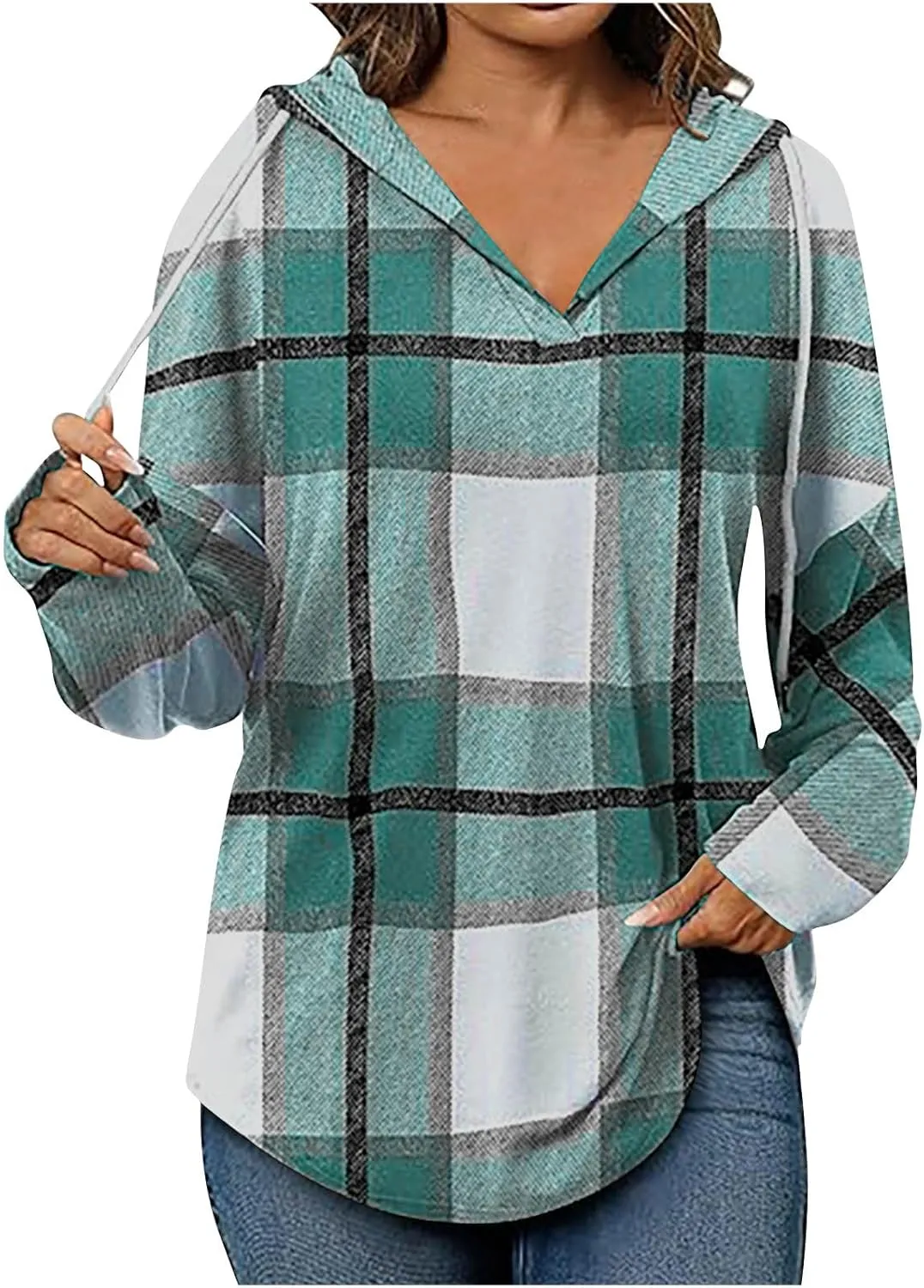 Hoodies for Women Long Sleeve Plaid Shirt Oversized Flannel Sweatshirt Dressy Casual Shirts Loose Fit Pullover Hoodie