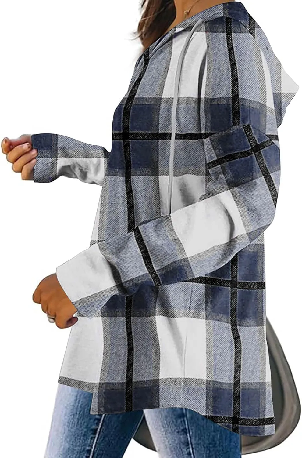 Hoodies for Women Long Sleeve Plaid Shirt Oversized Flannel Sweatshirt Dressy Casual Shirts Loose Fit Pullover Hoodie