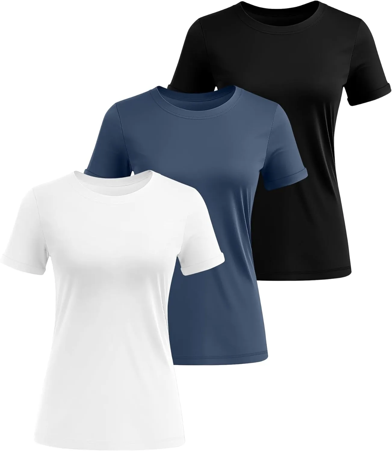 Huukeay 3 Pack Women's Cotton T Shirts Casual Short Sleeve Tunic Tops Crewneck Summer Plain Basic Loose Fit Tee