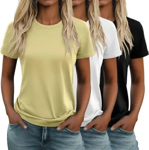 Huukeay 3 Pack Women's Cotton T Shirts Casual Short Sleeve Tunic Tops Crewneck Summer Plain Basic Loose Fit Tee