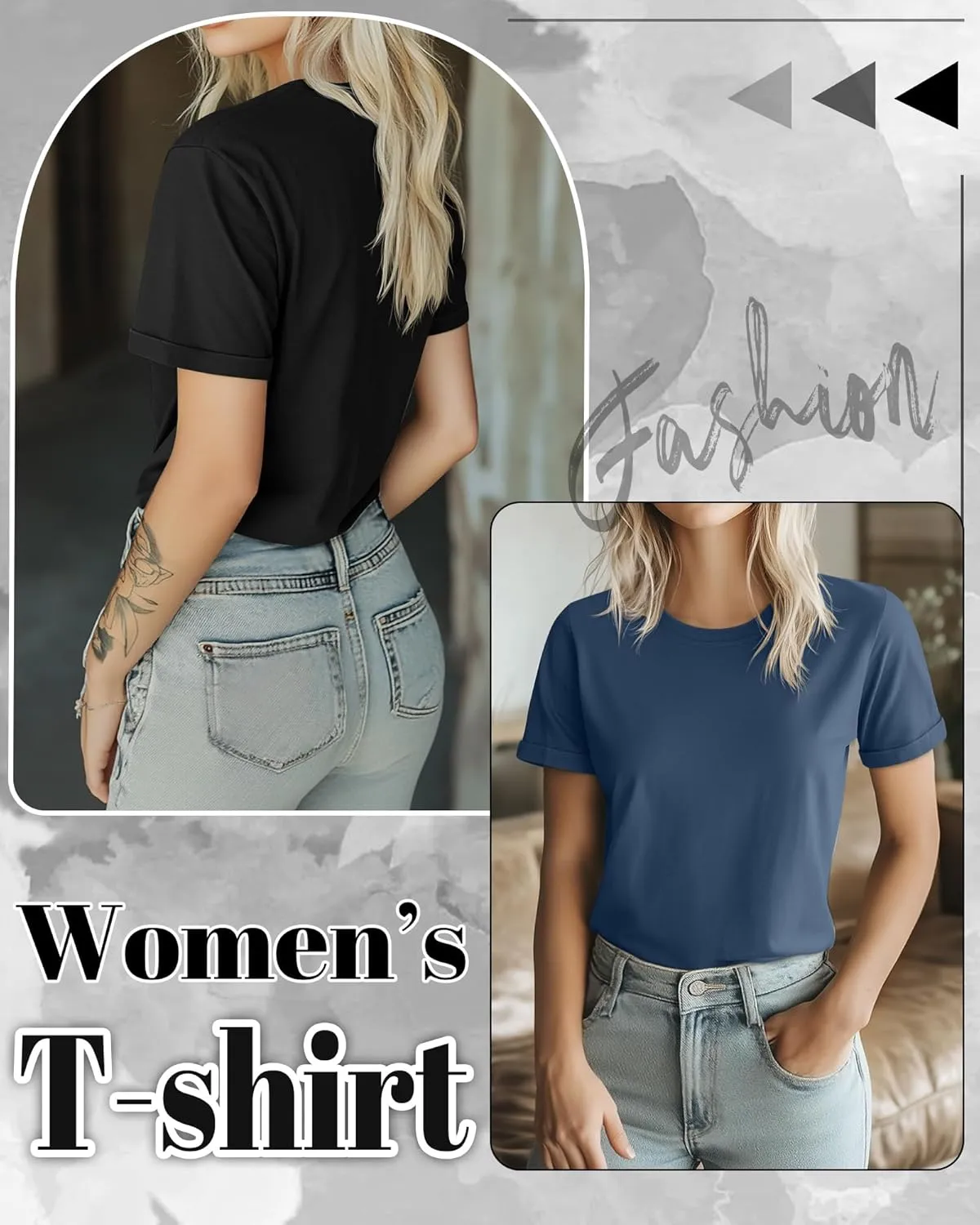 Huukeay 3 Pack Women's Cotton T Shirts Casual Short Sleeve Tunic Tops Crewneck Summer Plain Basic Loose Fit Tee