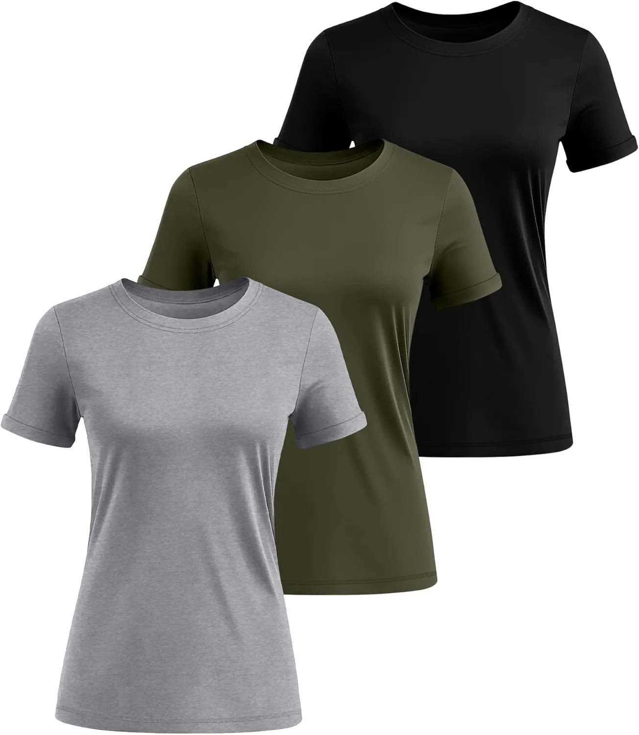 Huukeay 3 Pack Women's Cotton T Shirts Casual Short Sleeve Tunic Tops Crewneck Summer Plain Basic Loose Fit Tee