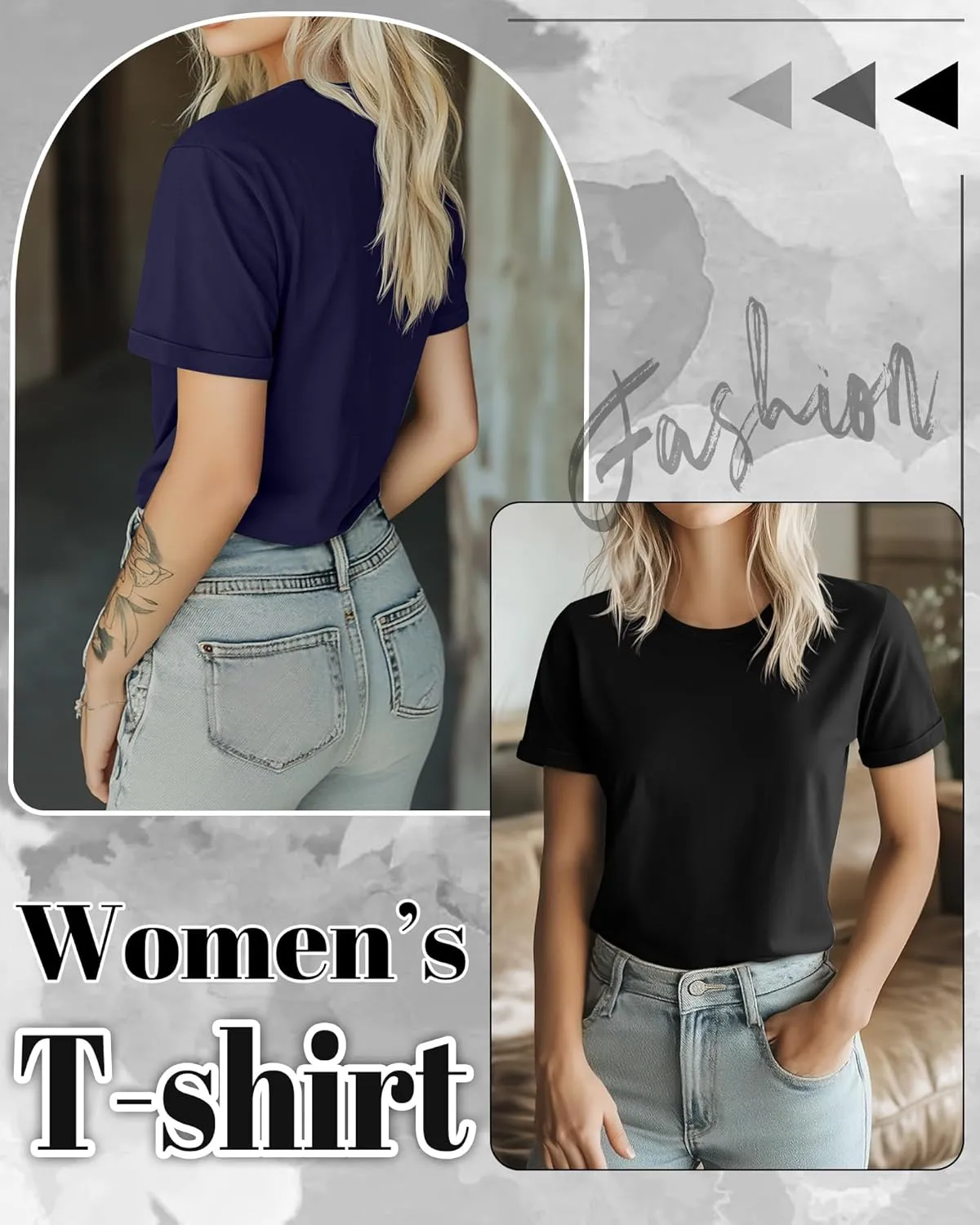Huukeay 3 Pack Women's Cotton T Shirts Casual Short Sleeve Tunic Tops Crewneck Summer Plain Basic Loose Fit Tee