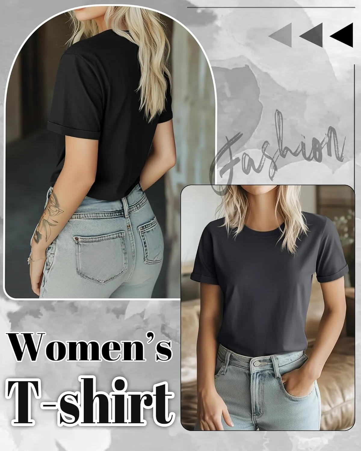 Huukeay 3 Pack Women's Cotton T Shirts Casual Short Sleeve Tunic Tops Crewneck Summer Plain Basic Loose Fit Tee