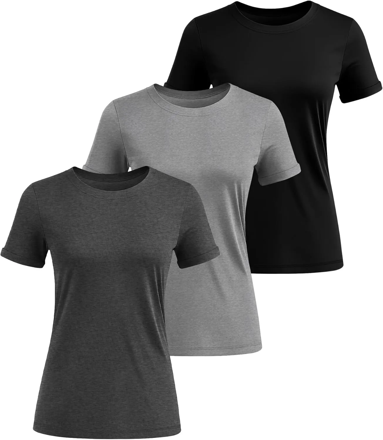 Huukeay 3 Pack Women's Cotton T Shirts Casual Short Sleeve Tunic Tops Crewneck Summer Plain Basic Loose Fit Tee