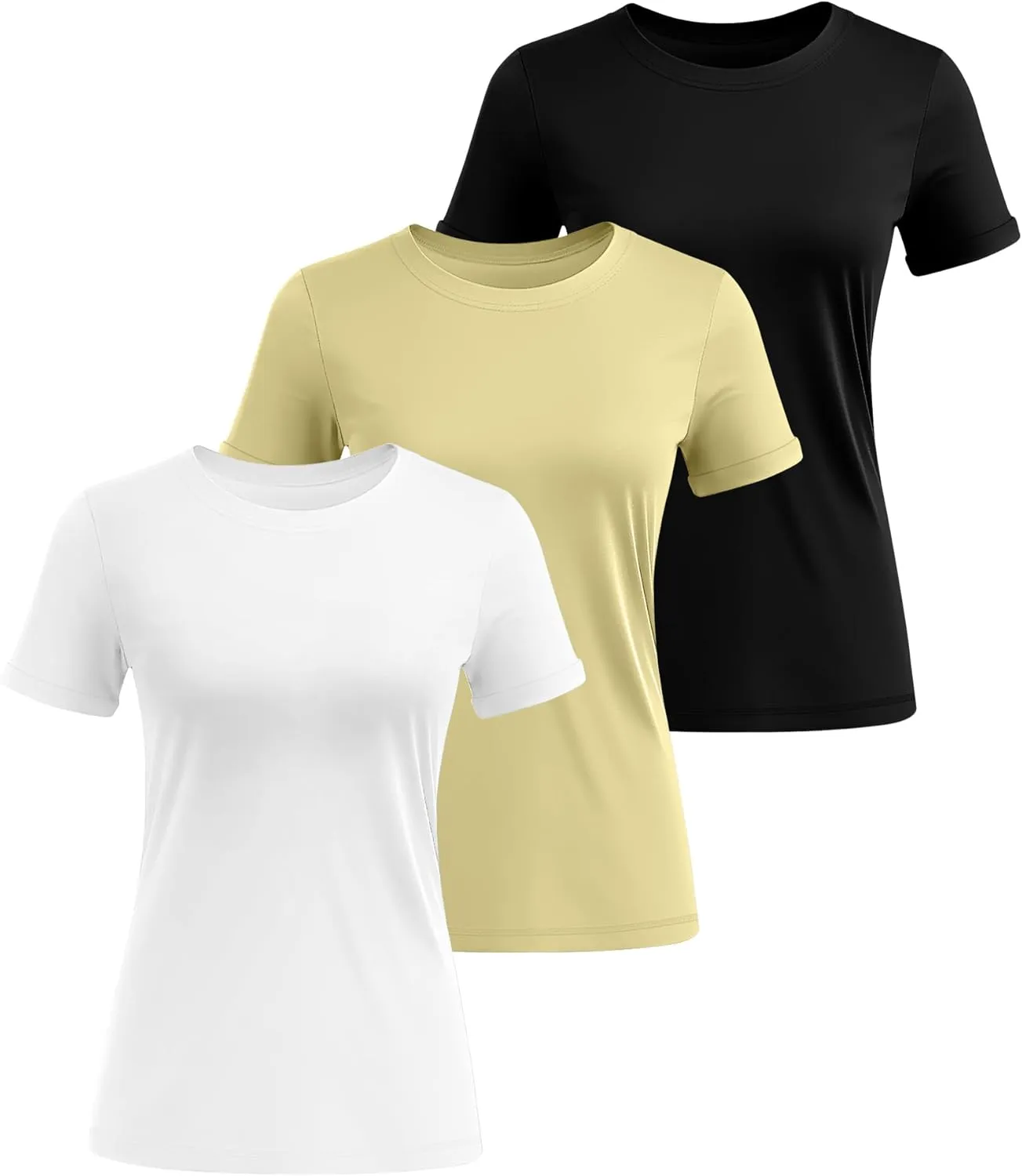 Huukeay 3 Pack Women's Cotton T Shirts Casual Short Sleeve Tunic Tops Crewneck Summer Plain Basic Loose Fit Tee