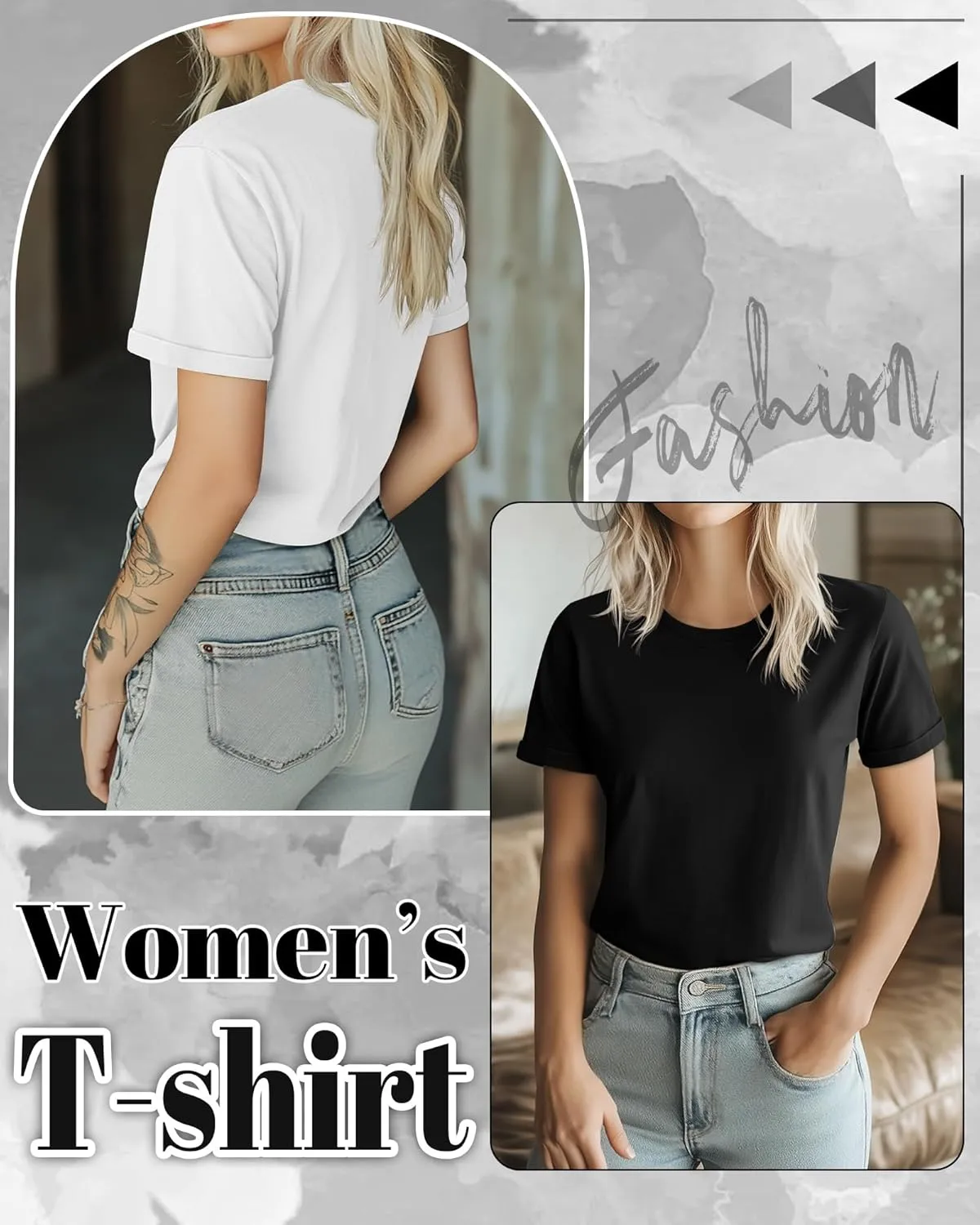 Huukeay 3 Pack Women's Cotton T Shirts Casual Short Sleeve Tunic Tops Crewneck Summer Plain Basic Loose Fit Tee
