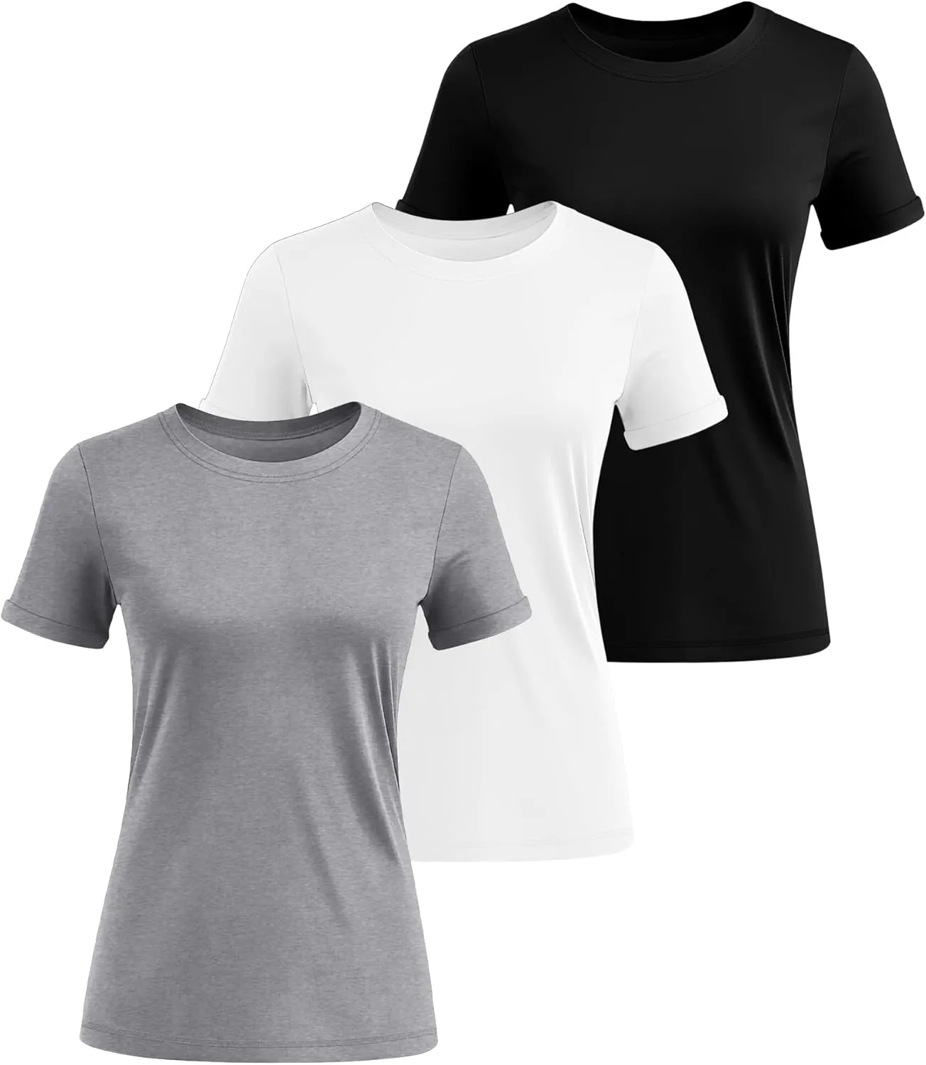 Huukeay 3 Pack Women's Cotton T Shirts Casual Short Sleeve Tunic Tops Crewneck Summer Plain Basic Loose Fit Tee