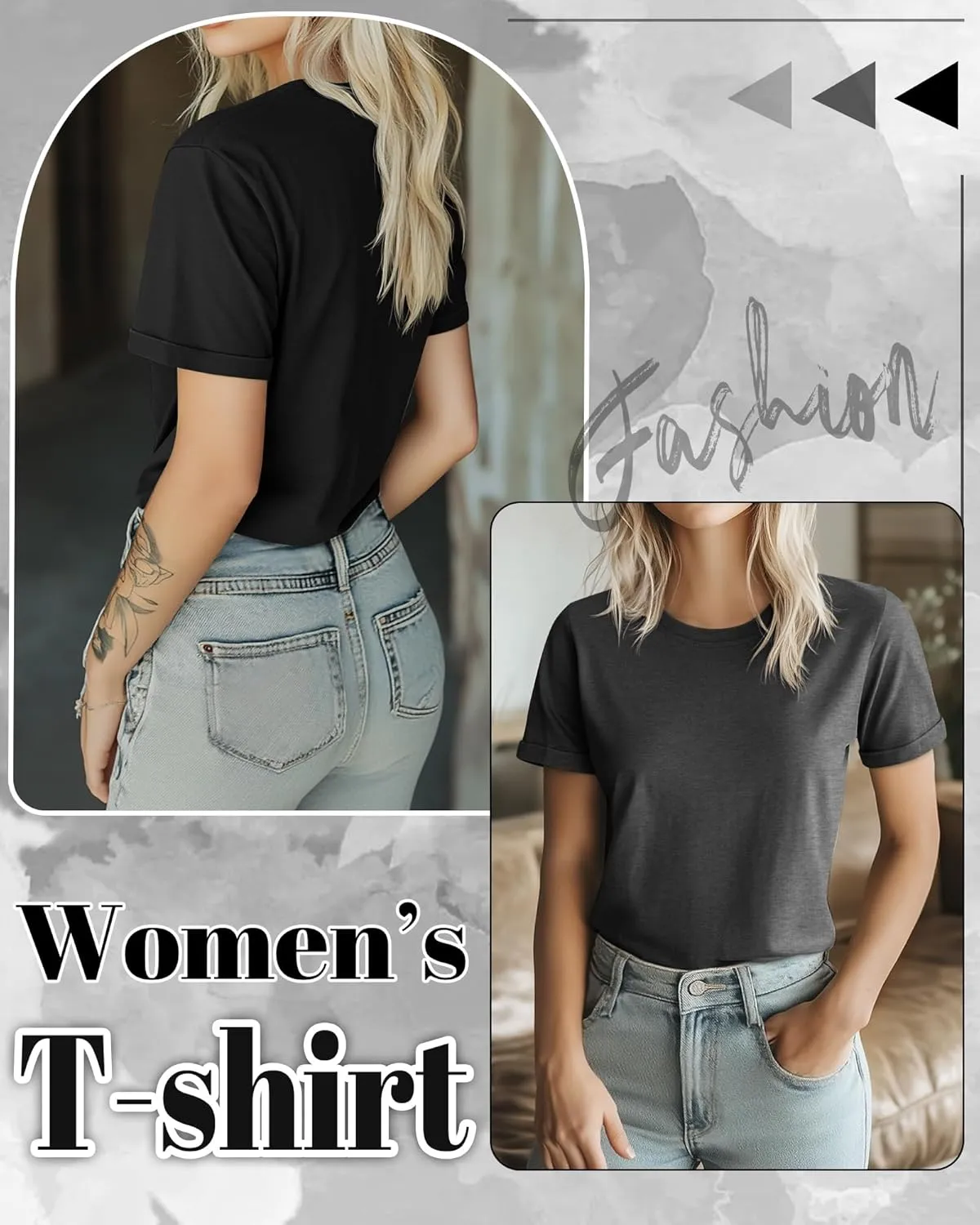 Huukeay 3 Pack Women's Cotton T Shirts Casual Short Sleeve Tunic Tops Crewneck Summer Plain Basic Loose Fit Tee