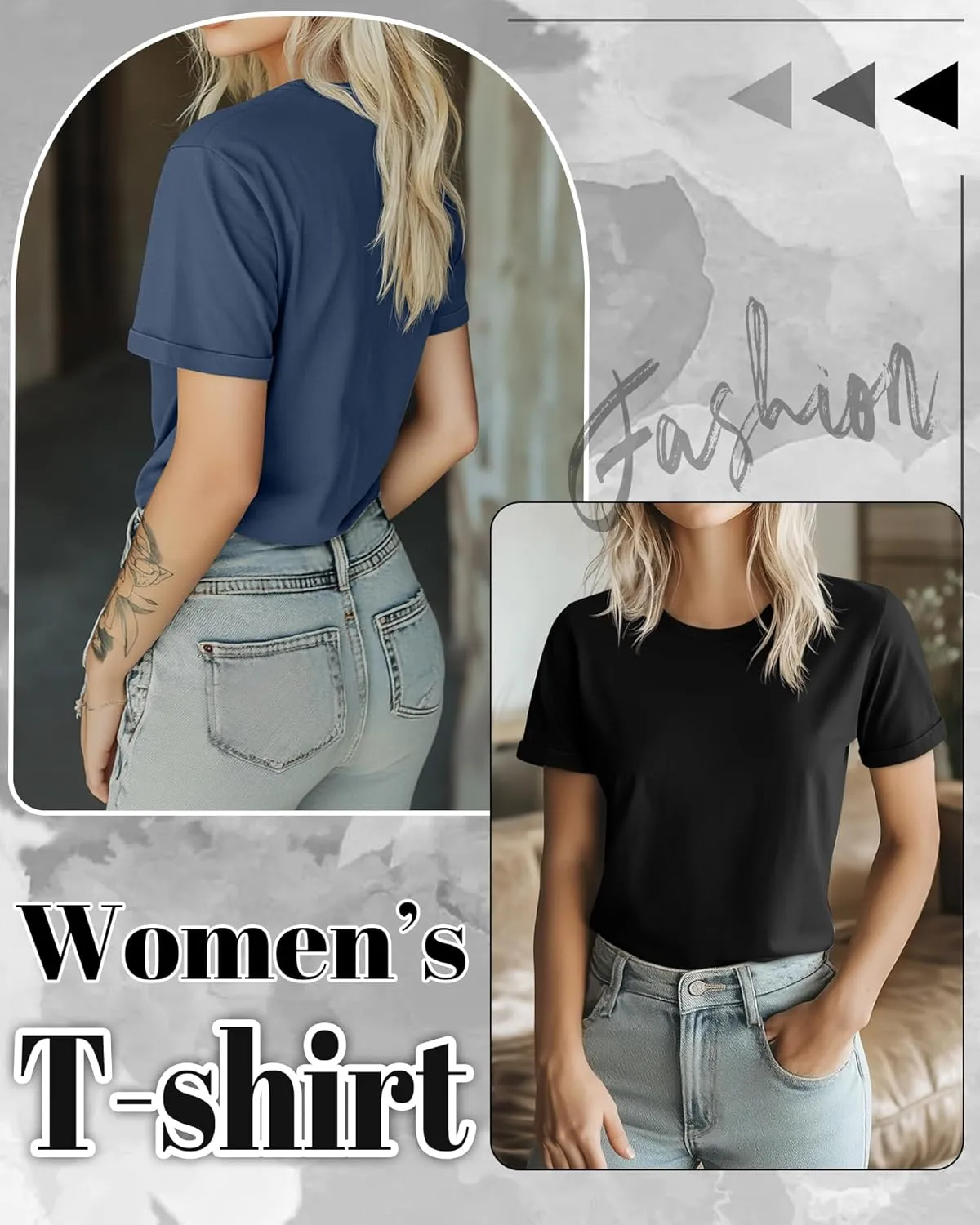 Huukeay 3 Pack Women's Cotton T Shirts Casual Short Sleeve Tunic Tops Crewneck Summer Plain Basic Loose Fit Tee