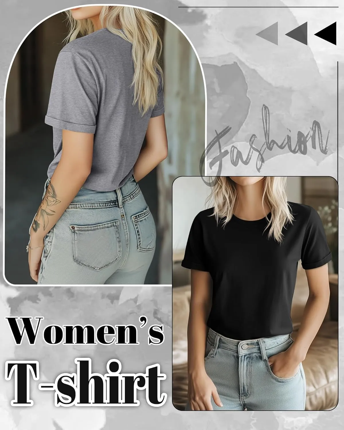 Huukeay 3 Pack Women's Cotton T Shirts Casual Short Sleeve Tunic Tops Crewneck Summer Plain Basic Loose Fit Tee