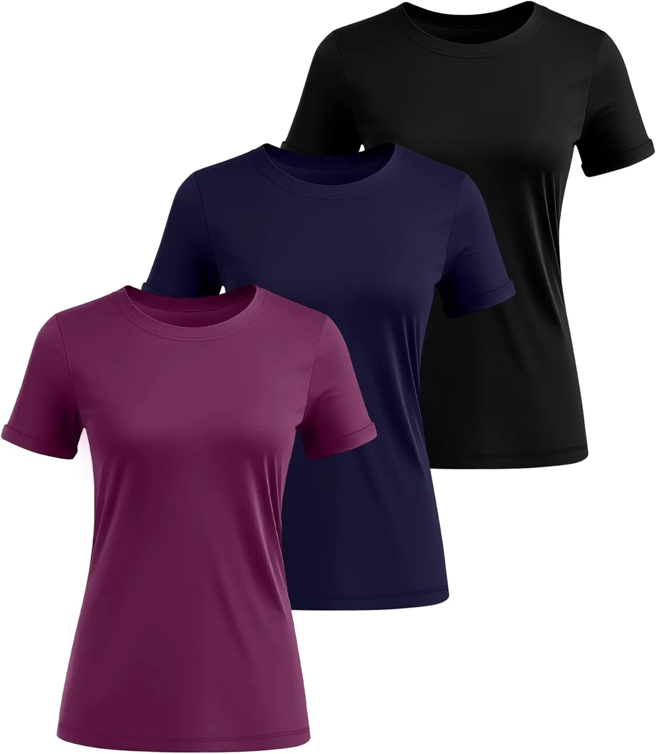 Huukeay 3 Pack Women's Cotton T Shirts Casual Short Sleeve Tunic Tops Crewneck Summer Plain Basic Loose Fit Tee