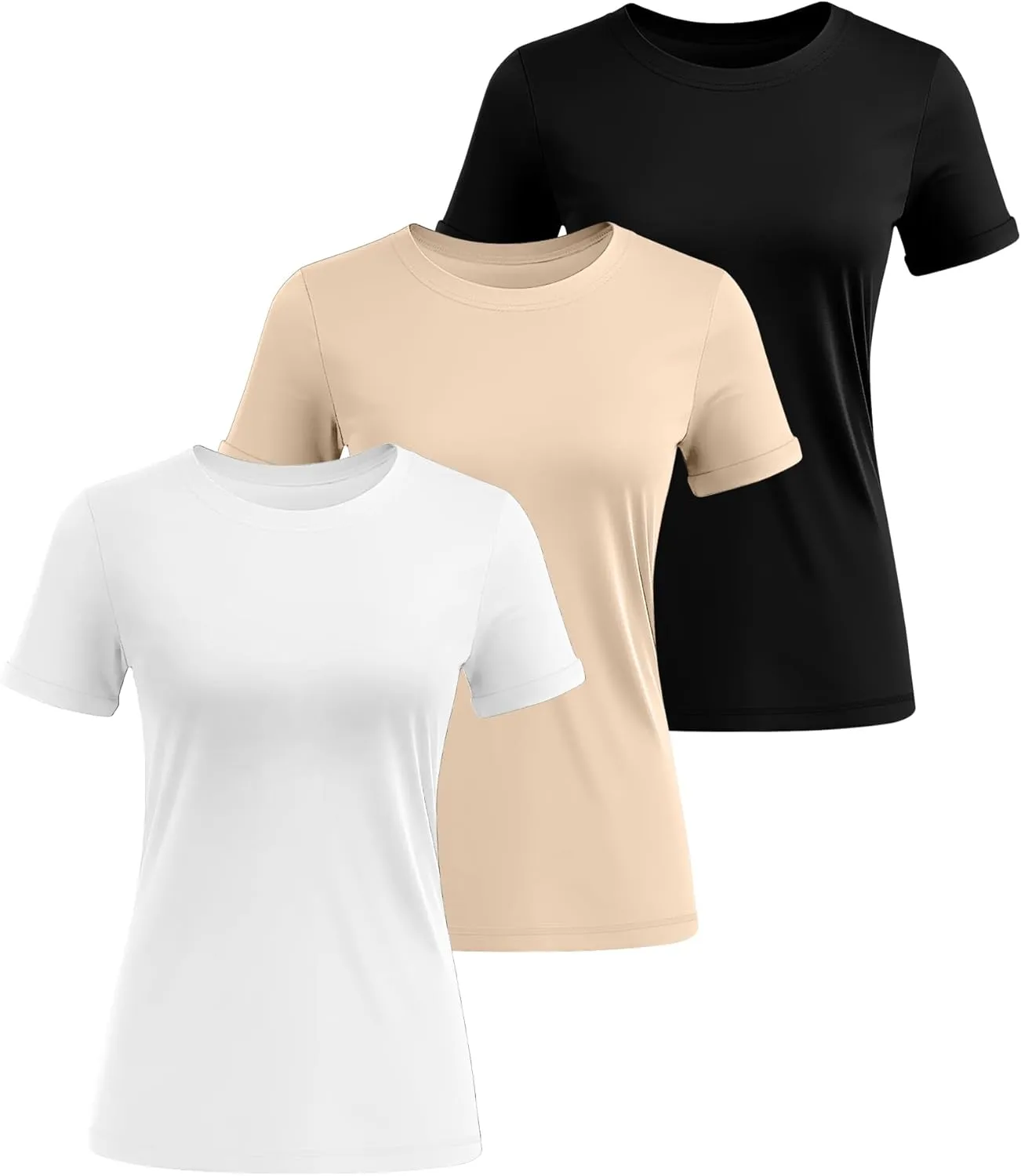 Huukeay 3 Pack Women's Cotton T Shirts Casual Short Sleeve Tunic Tops Crewneck Summer Plain Basic Loose Fit Tee