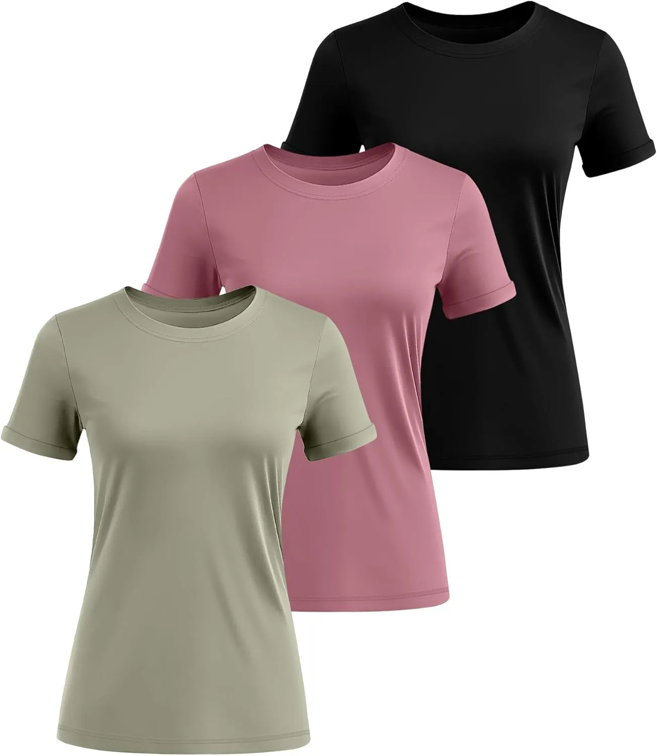 Huukeay 3 Pack Women's Cotton T Shirts Casual Short Sleeve Tunic Tops Crewneck Summer Plain Basic Loose Fit Tee