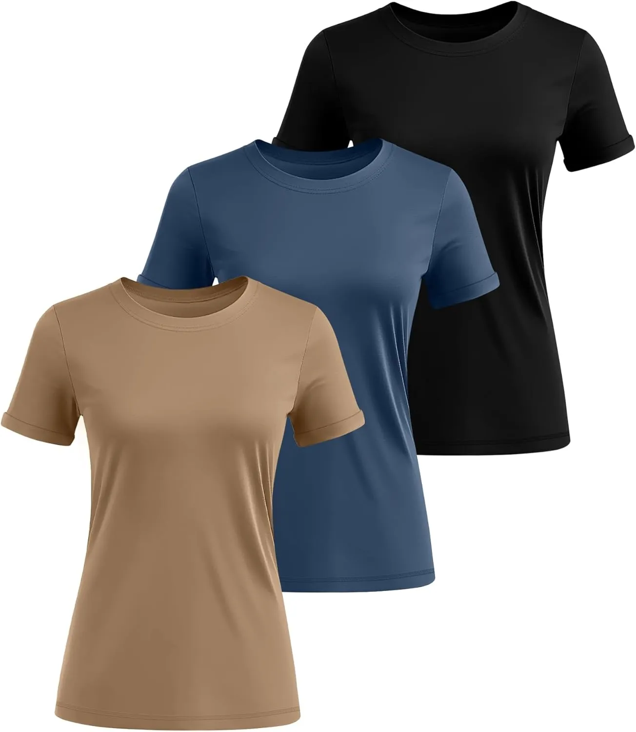 Huukeay 3 Pack Women's Cotton T Shirts Casual Short Sleeve Tunic Tops Crewneck Summer Plain Basic Loose Fit Tee