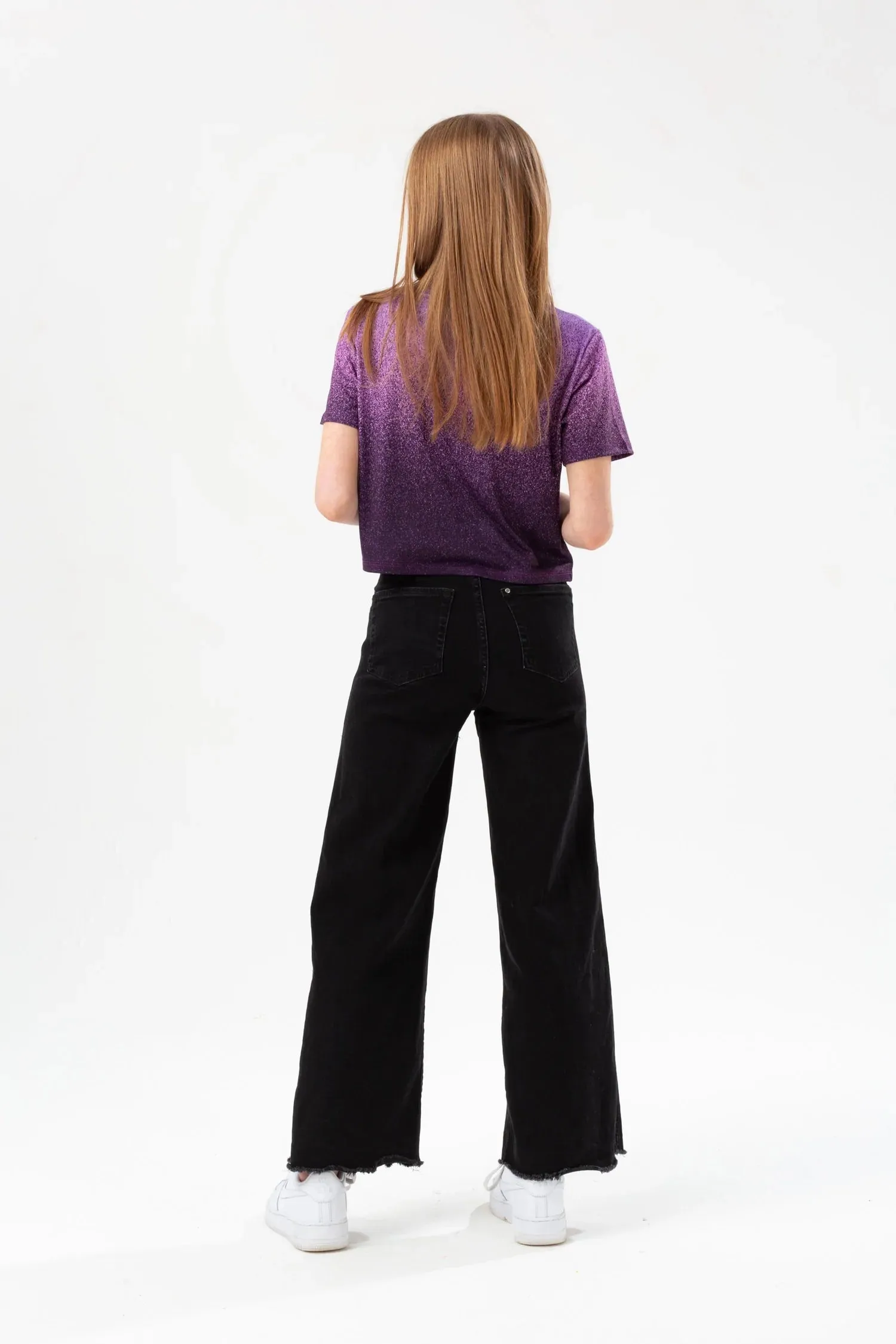 Hype Purple Speckle Fade Glitter Cropped T-Shirt Yvlr511