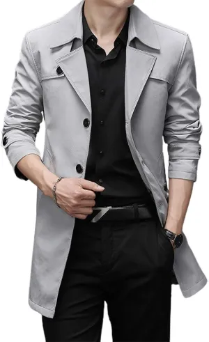 IDEALSANXUN Mens Single Breasted Midi Trench Coat Jackets