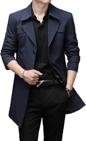 IDEALSANXUN Mens Single Breasted Midi Trench Coat Jackets