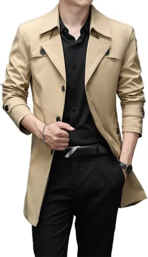 IDEALSANXUN Mens Single Breasted Midi Trench Coat Jackets