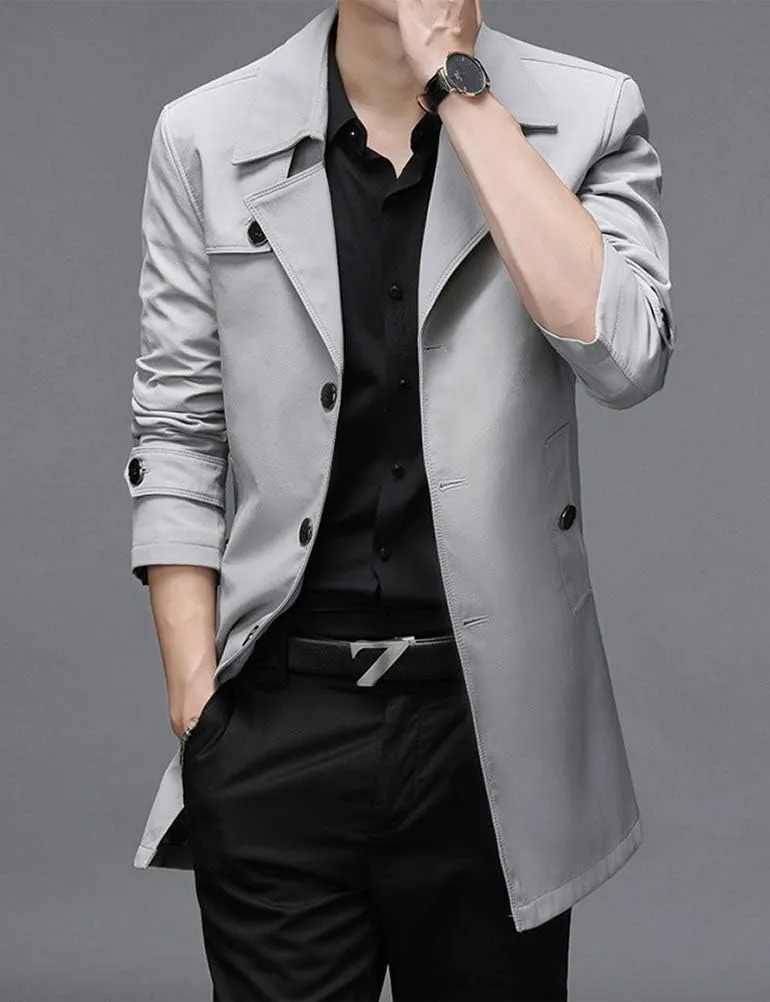 IDEALSANXUN Mens Single Breasted Midi Trench Coat Jackets