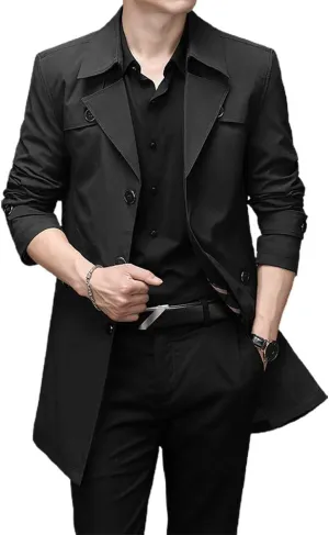 IDEALSANXUN Mens Single Breasted Midi Trench Coat Jackets