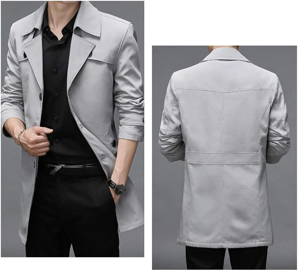 IDEALSANXUN Mens Single Breasted Midi Trench Coat Jackets