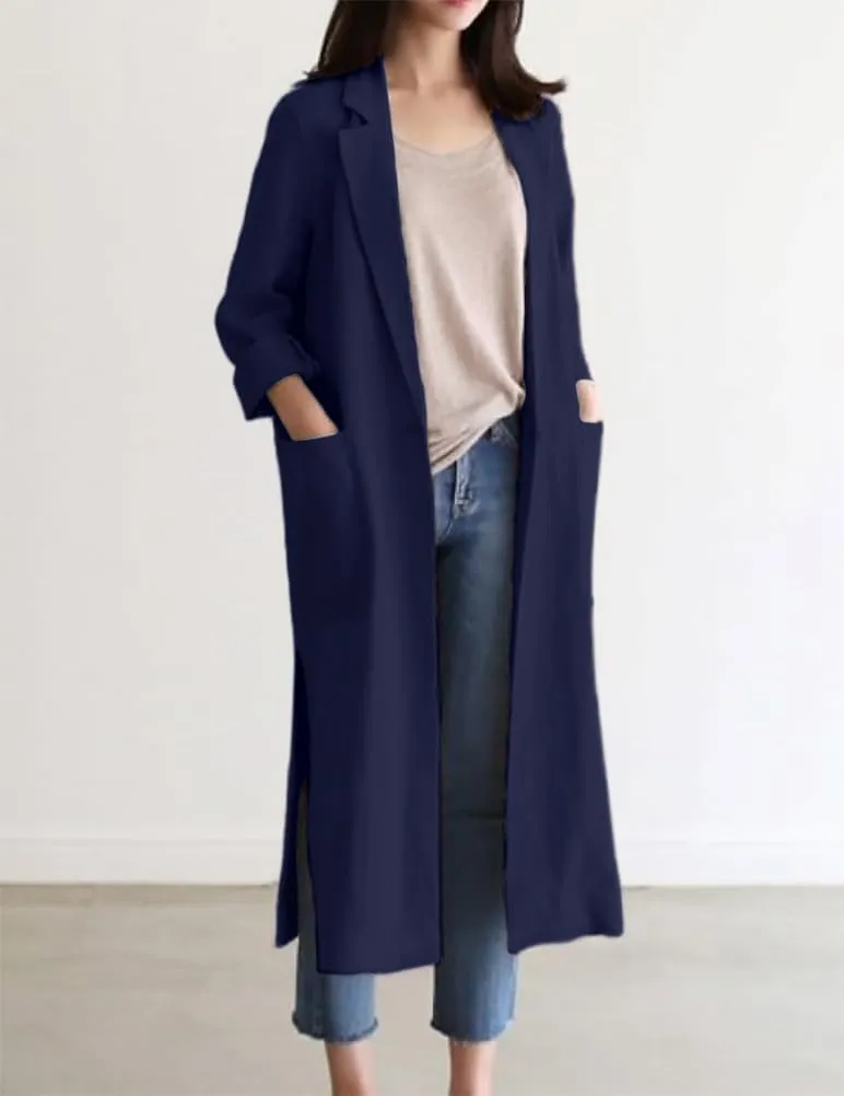 IDEALSANXUN Womens Long Cotton Linen Blazer Casual Spring Jackets Trench Coat