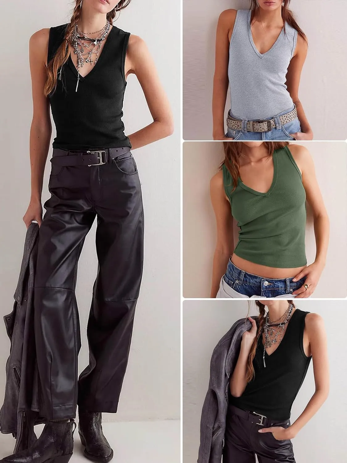 Imily Bela Womens Ribbed Tank Tops Summer Slim Fit V Neck Tops Casual Basic Knit Sleeveless Shirts