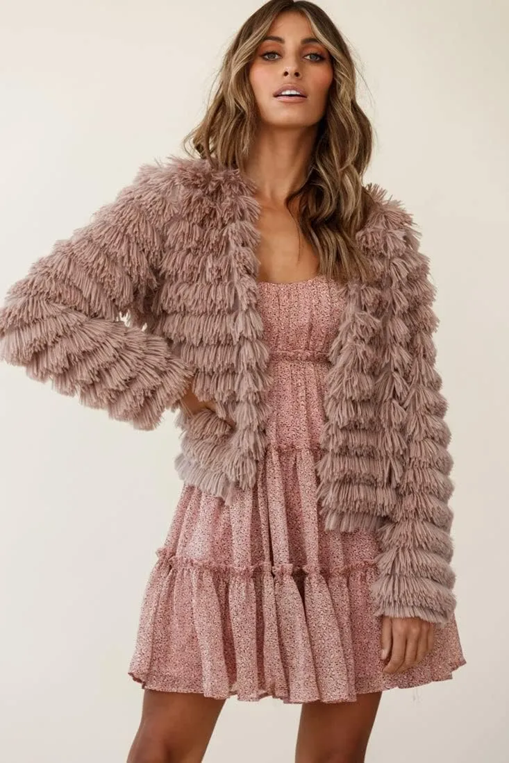 Inorin Womens Fall Open Front Cardigan Faux Fur Coat Vintage Parka Shaggy Jacket Warm Coat Tops