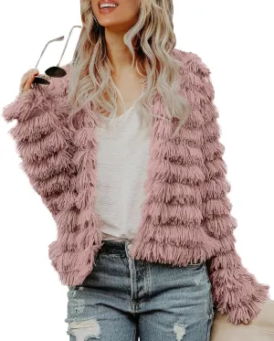 Inorin Womens Fall Open Front Cardigan Faux Fur Coat Vintage Parka Shaggy Jacket Warm Coat Tops