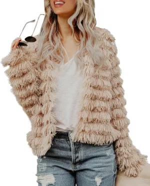 Inorin Womens Fall Open Front Cardigan Faux Fur Coat Vintage Parka Shaggy Jacket Warm Coat Tops