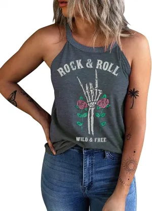IRISGOD Womens High Neck Tank Tops Summer Graphic Halter Sleeveless Rocker Tee Shirts