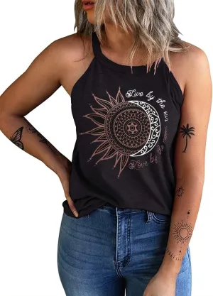 IRISGOD Womens High Neck Tank Tops Summer Graphic Halter Sleeveless Rocker Tee Shirts