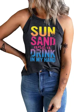 IRISGOD Womens High Neck Tank Tops Summer Graphic Halter Sleeveless Rocker Tee Shirts
