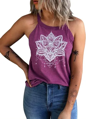 IRISGOD Womens High Neck Tank Tops Summer Graphic Halter Sleeveless Rocker Tee Shirts