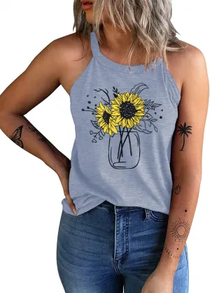 IRISGOD Womens High Neck Tank Tops Summer Graphic Halter Sleeveless Rocker Tee Shirts