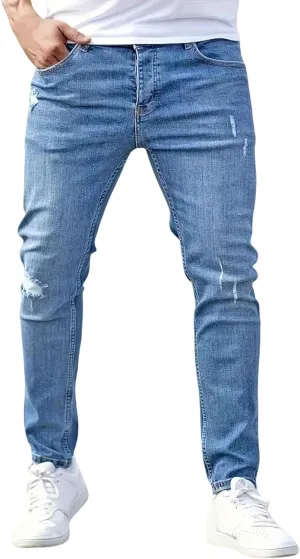 Jeans for Men Stretch Fit Skinny Denim Pants Casual Distressed Jeans Straight Leg Slim Fit Trendy Streetwear Spring
