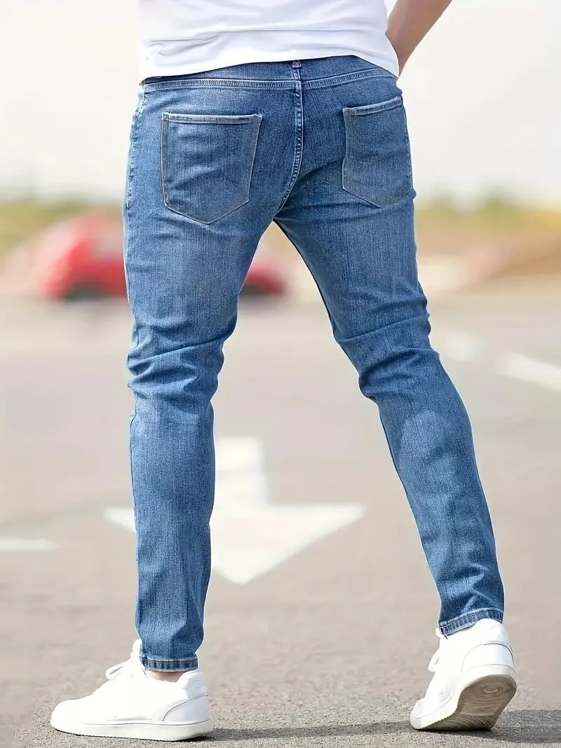 Jeans for Men Stretch Fit Skinny Denim Pants Casual Distressed Jeans Straight Leg Slim Fit Trendy Streetwear Spring