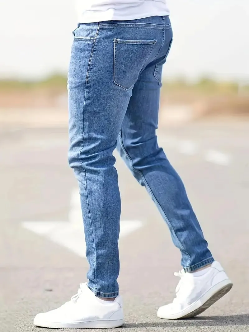 Jeans for Men Stretch Fit Skinny Denim Pants Casual Distressed Jeans Straight Leg Slim Fit Trendy Streetwear Spring