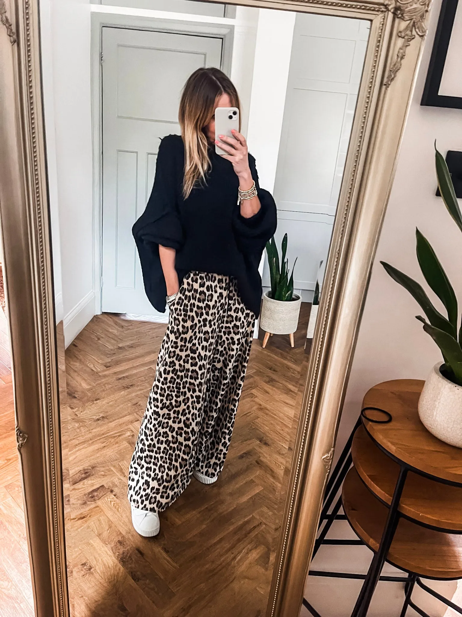 Jersey Leopard Wide Leg Trousers
