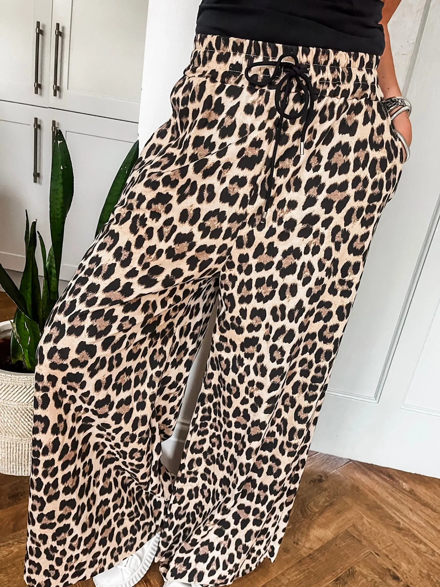 Jersey Leopard Wide Leg Trousers