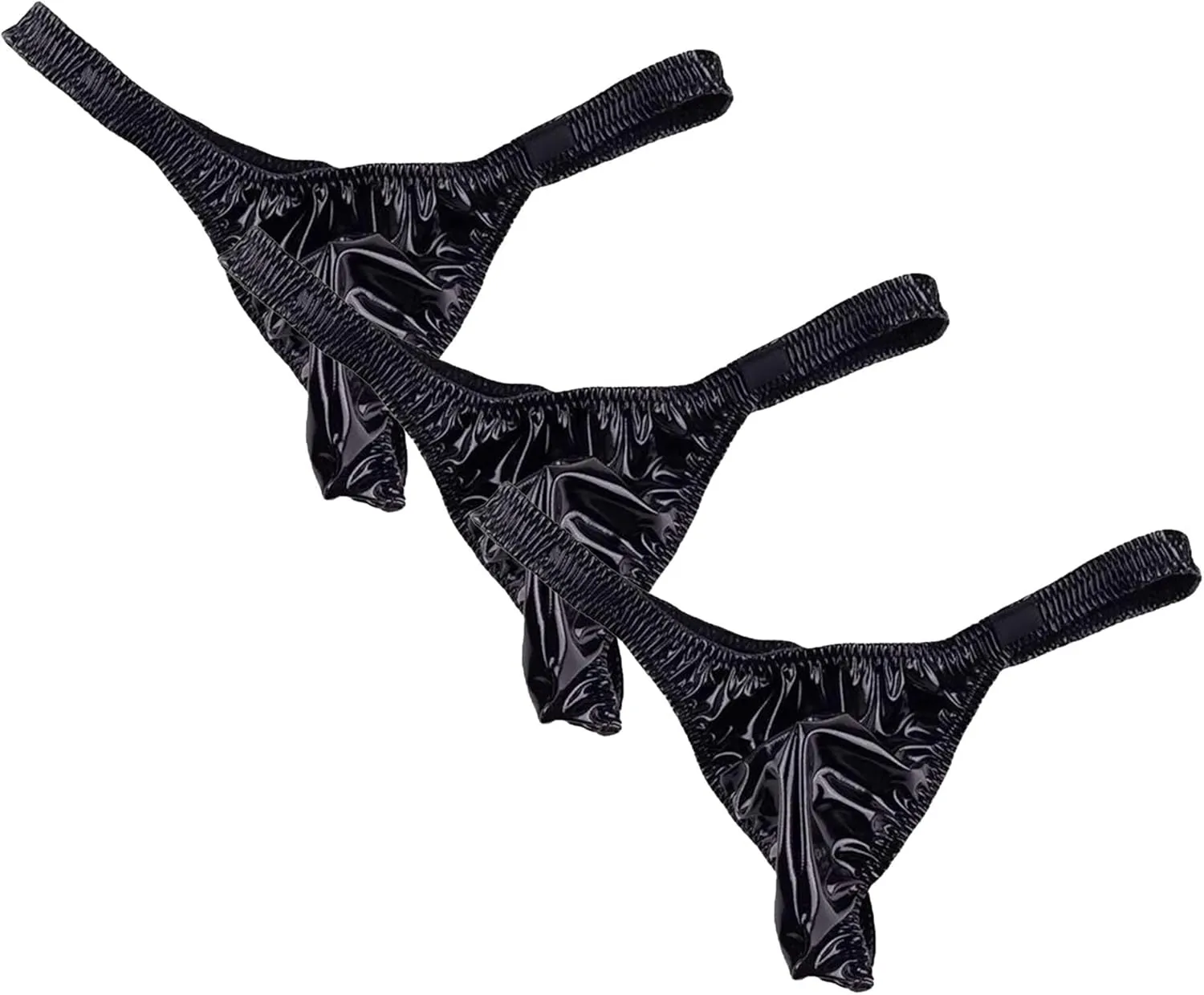 JEsilunmaMY Men's Bulge Pouch Leather Bikini Briefs Low Rise Sexy Panties T-Back Thongs Stretch Fit G-String Underwear