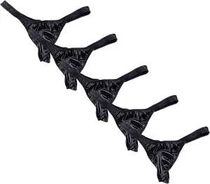 JEsilunmaMY Men's Bulge Pouch Leather Bikini Briefs Low Rise Sexy Panties T-Back Thongs Stretch Fit G-String Underwear
