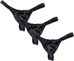 JEsilunmaMY Men's Bulge Pouch Leather Bikini Briefs Low Rise Sexy Panties T-Back Thongs Stretch Fit G-String Underwear