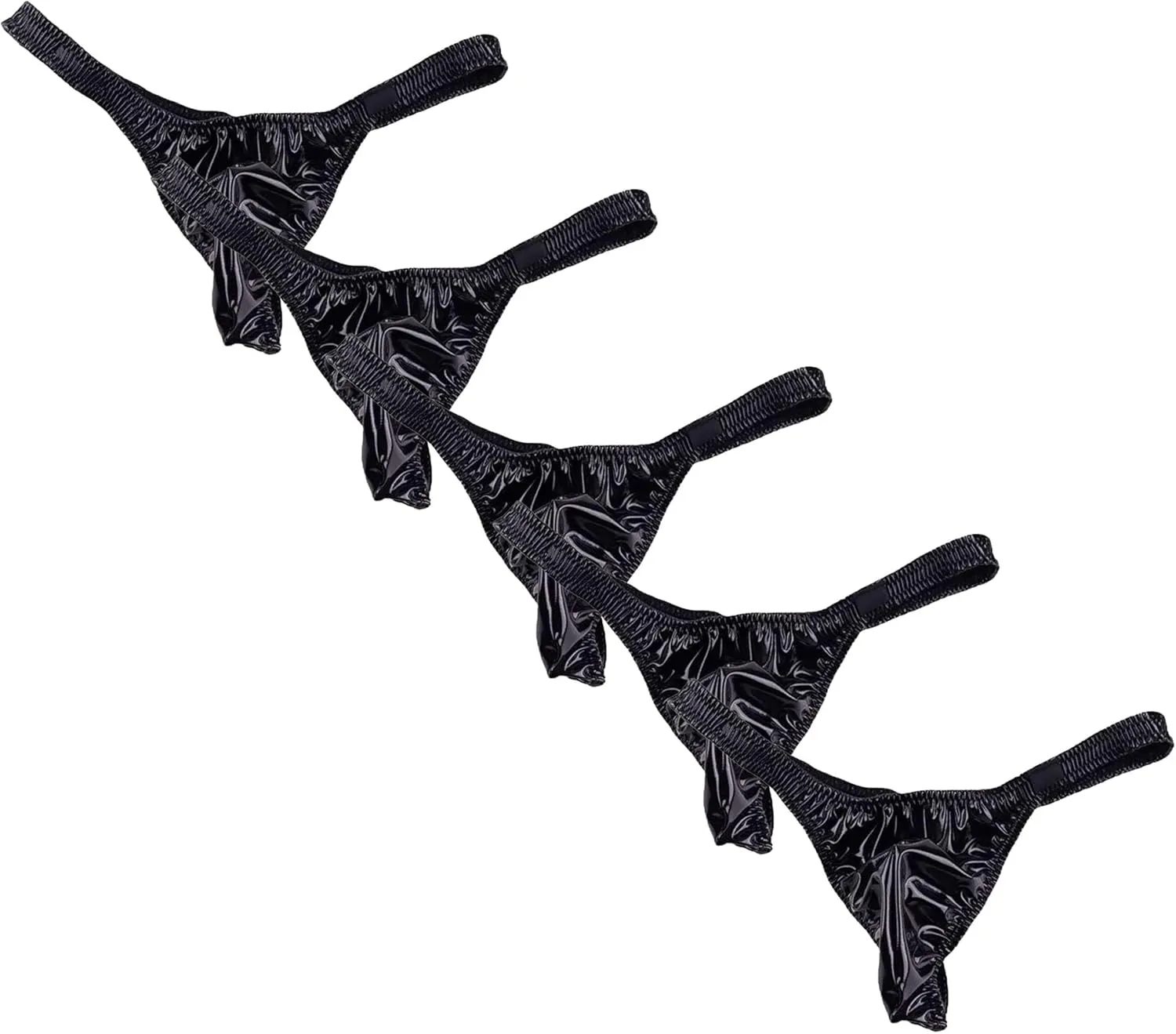 JEsilunmaMY Men's Bulge Pouch Leather Bikini Briefs Low Rise Sexy Panties T-Back Thongs Stretch Fit G-String Underwear