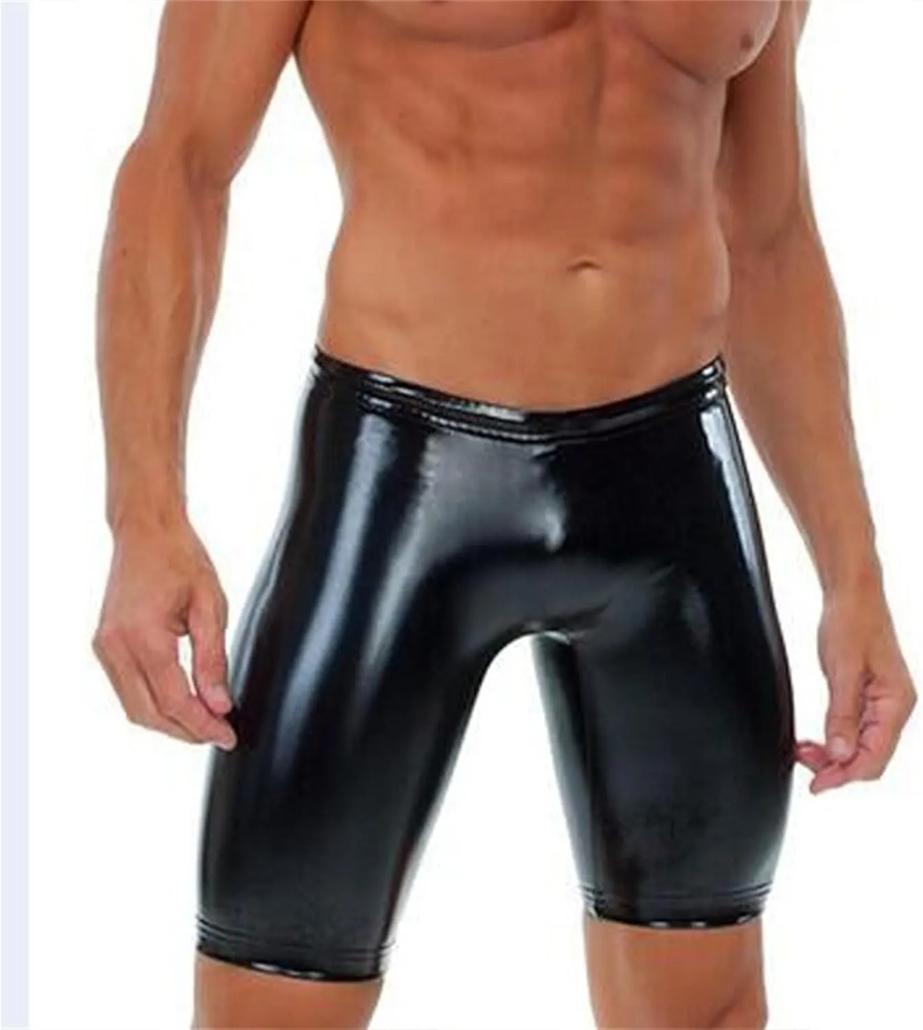 JEsilunmaMY Men's PU Leather Skinny Shorts Elastic Waist Sexy Lingerie Underwear Stretch Fit Hot Short Pants Clubwear