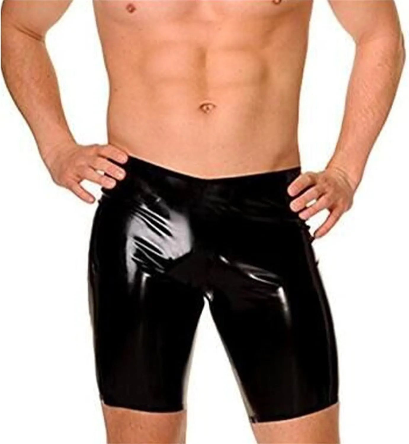 JEsilunmaMY Men's PU Leather Skinny Shorts Elastic Waist Sexy Lingerie Underwear Stretch Fit Hot Short Pants Clubwear