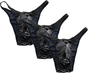 JEsilunmaMY Mens Sissy Leather Bikini Briefs Sexy Low Rise Bulge Pouch Underwear Stretch Fit G-String Thongs Panties