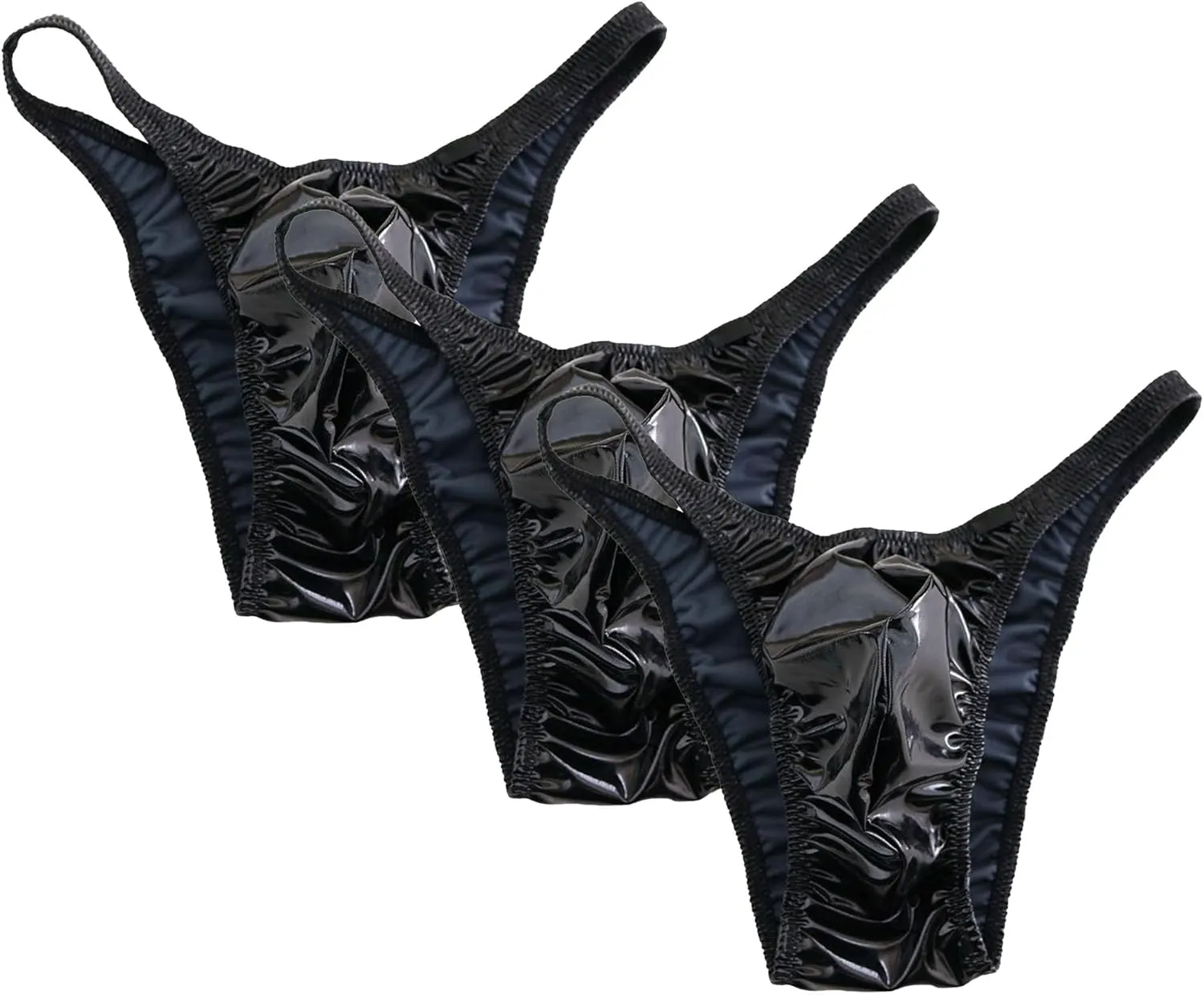JEsilunmaMY Mens Sissy Leather Bikini Briefs Sexy Low Rise Bulge Pouch Underwear Stretch Fit G-String Thongs Panties