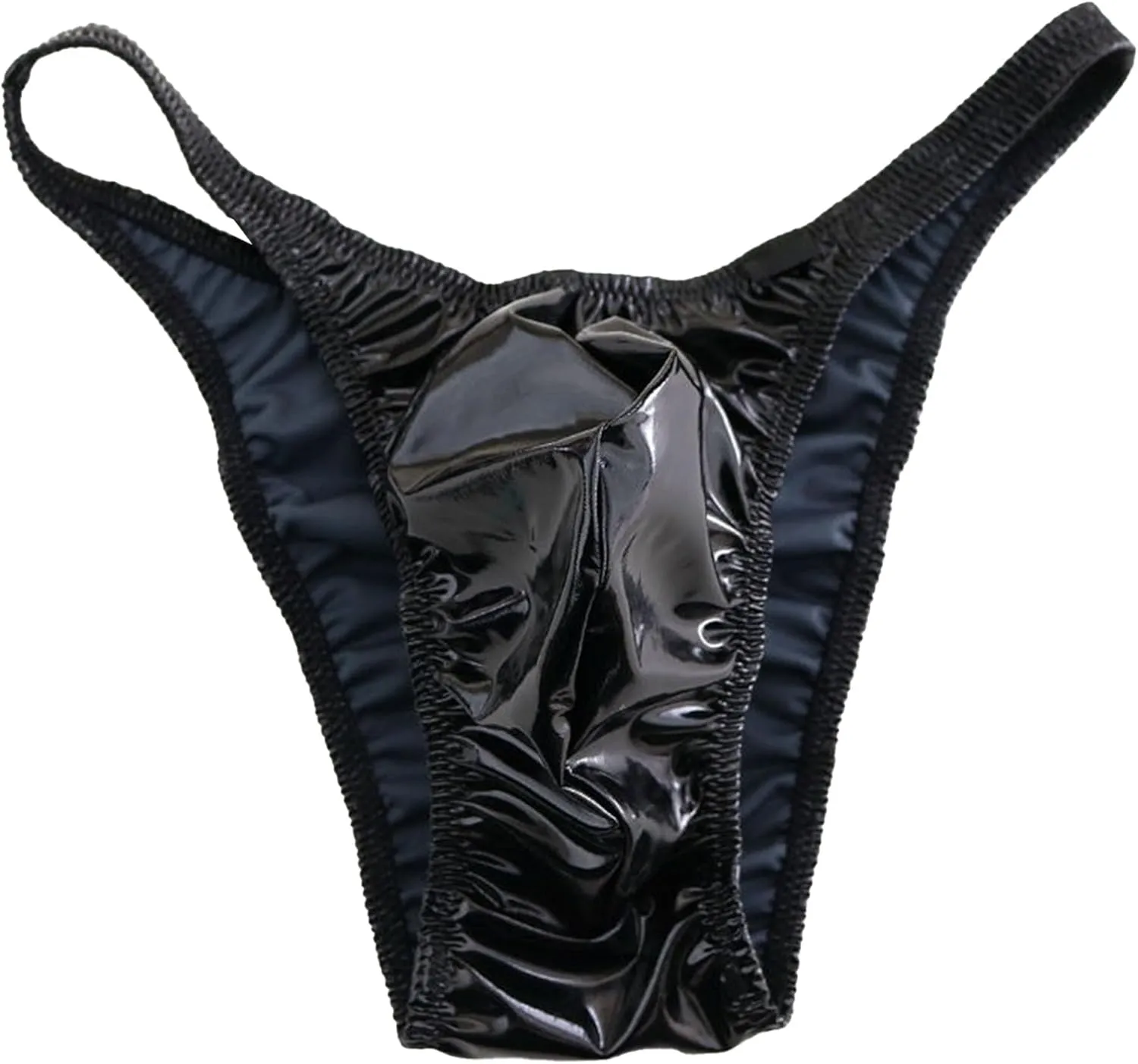 JEsilunmaMY Mens Sissy Leather Bikini Briefs Sexy Low Rise Bulge Pouch Underwear Stretch Fit G-String Thongs Panties